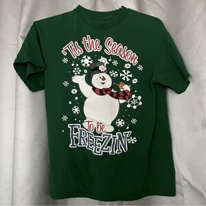 Frosty the Snowman "Tis the season to be freezin" green tshirt Sz M VGUC